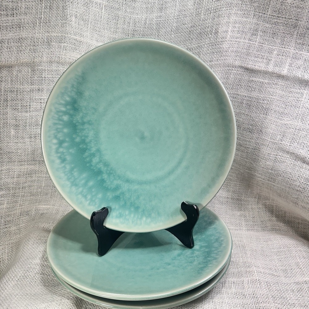 JARS France Tourron Aqua Elise Dinner Plates Set Of Three 10.5" Rare